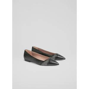 L.K. Bennett Diane Leather Crystal Black Detail Pointed Flats